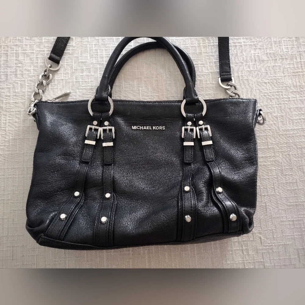 MICHAEL KORS Pebbled Black Leather Satchel Crossbody Medium  Bag